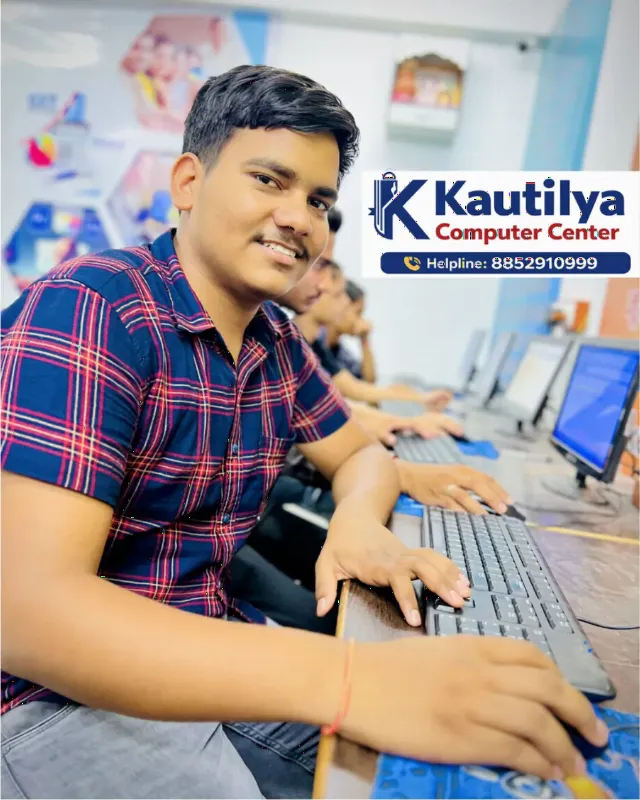 Student doing practical computer training at Kautilya Computer Center in Sikar