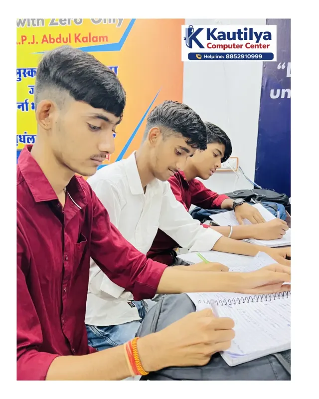 Computer students attending a focused classroom learning session at Kautilya Computer Center in Sikar
