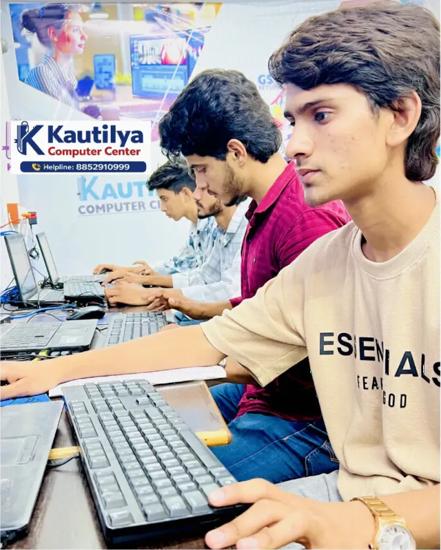 Students doing regular computer lab practice during a training class at Kautilya Computer Center in Sikar