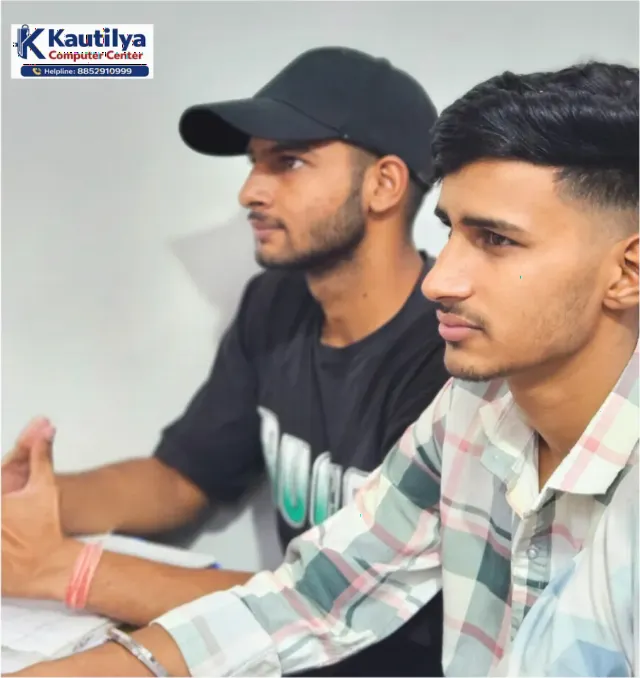 Students attending a focused computer learning session at Kautilya Computer Center near Salasar Stand in Sikar