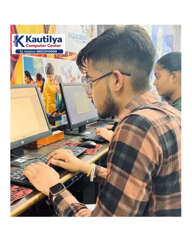 Students studying computer certified syllabus in classroom at Sikar
