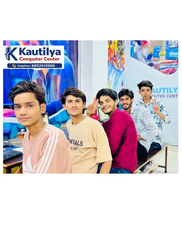 Computer lab students smiling at camera in Kautilya Sikar